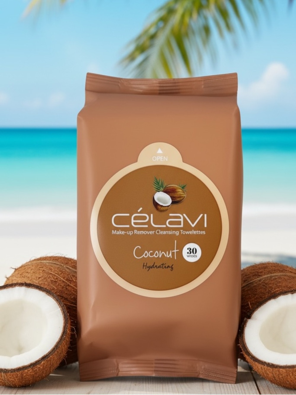 Celavi Coconut Korean Makeup Remover Cleansing Wipes Removing 30 Pack Towelettes